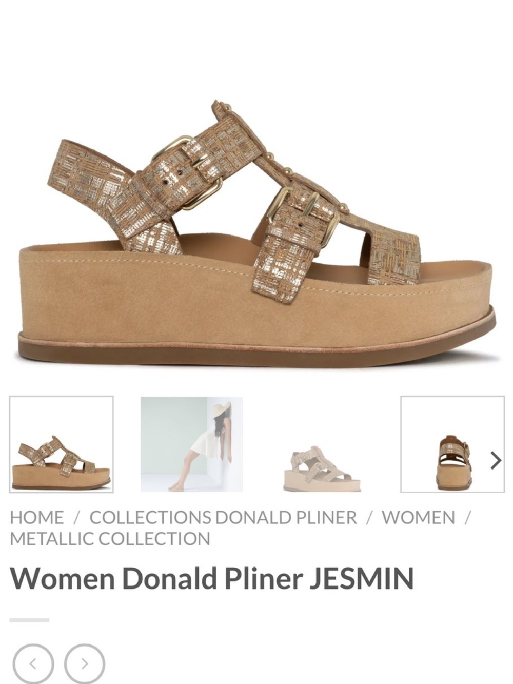 Donald J. Pliner Jesmin Gold Metallic Textured Strap| Suede Platform Sandal| 9.5